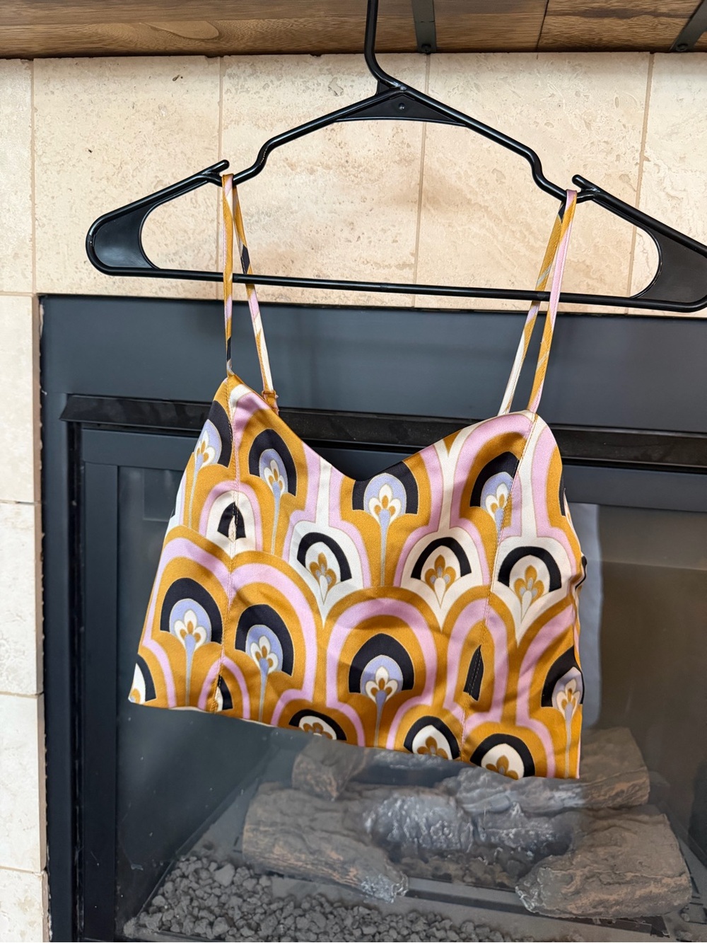 House of Harlow 1960 Retro Scallop Satin Cami in Mustard & Pink